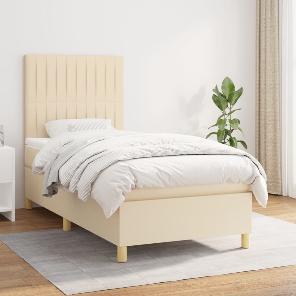 vidaXL Ramsäng med madrass gräddvit 90x200 cm tyg