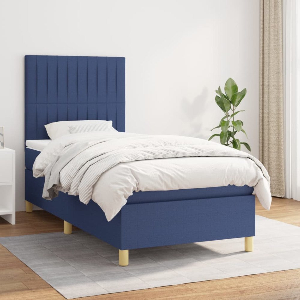 vidaXL Ramsäng med madrass blå 90x200 cm tyg