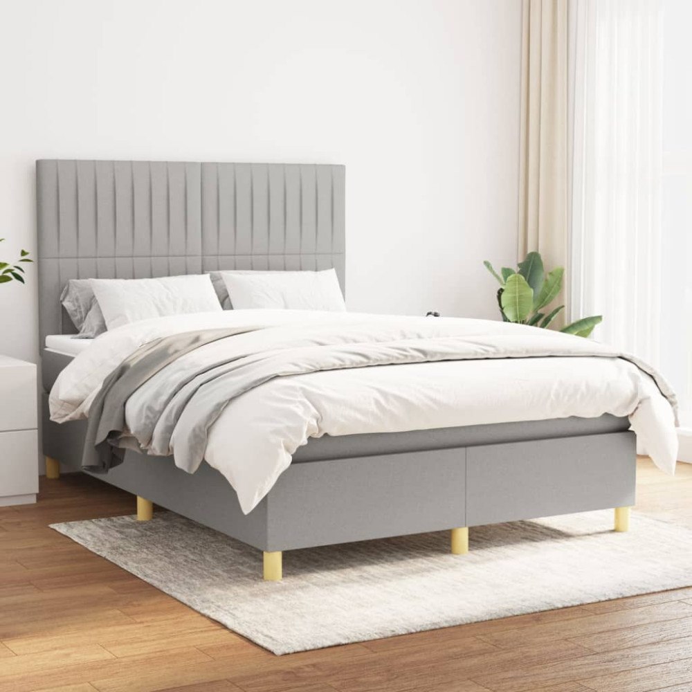 vidaXL Ramsäng med madrass ljusgrå 140x190 cm tyg
