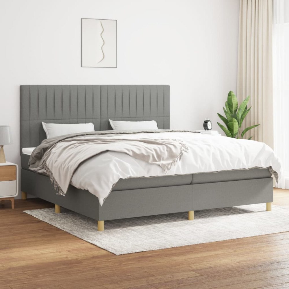 vidaXL Ramsäng med madrass mörkgrå 200x200 cm tyg