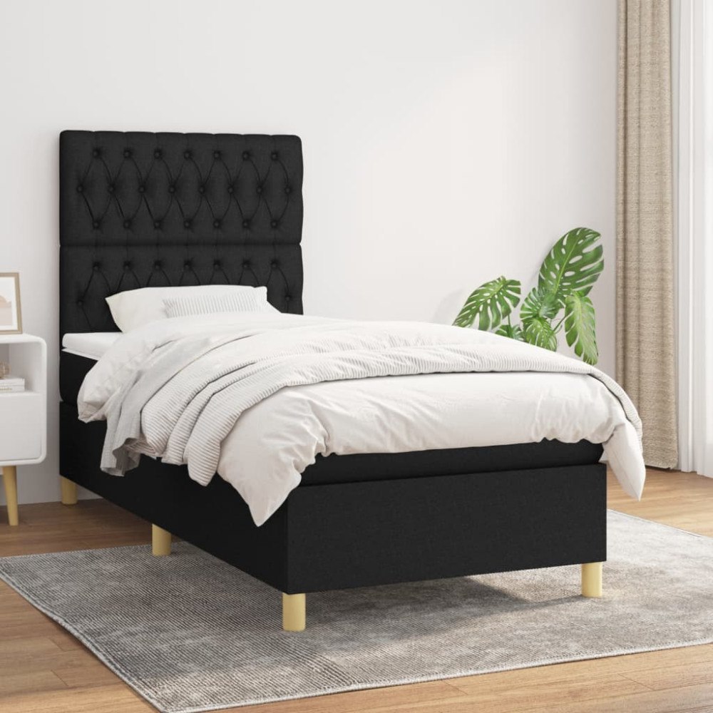 vidaXL Ramsäng med madrass svart 90x190 cm tyg