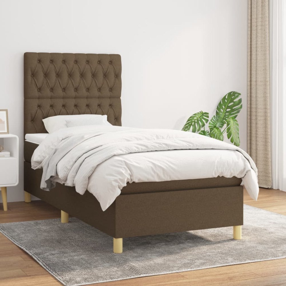 vidaXL Ramsäng med madrass mörkbrun 90x200 cm tyg