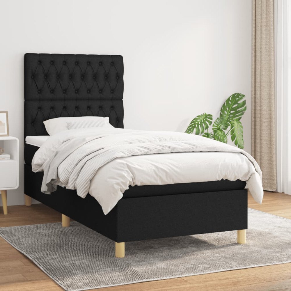 vidaXL Ramsäng med madrass svart 100x200 cm tyg