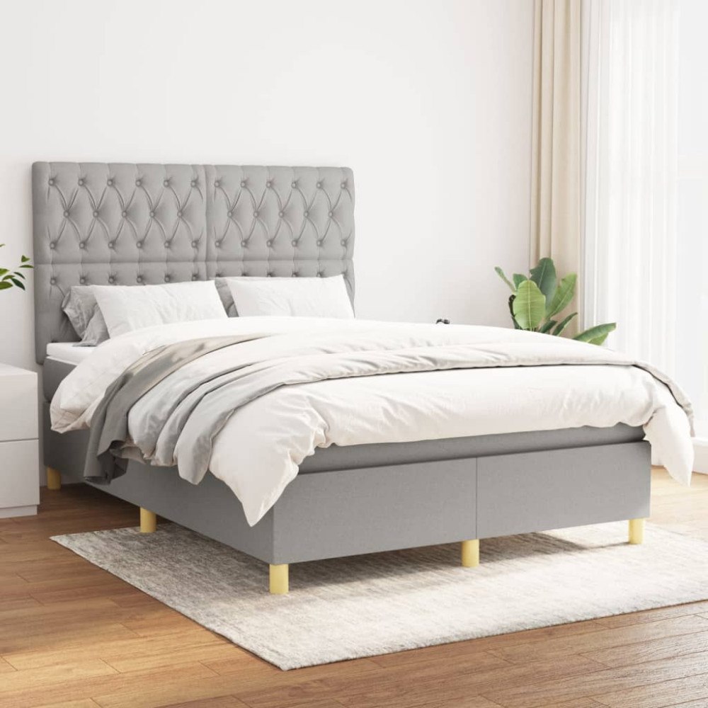 vidaXL Ramsäng med madrass ljusgrå 140x190 cm tyg