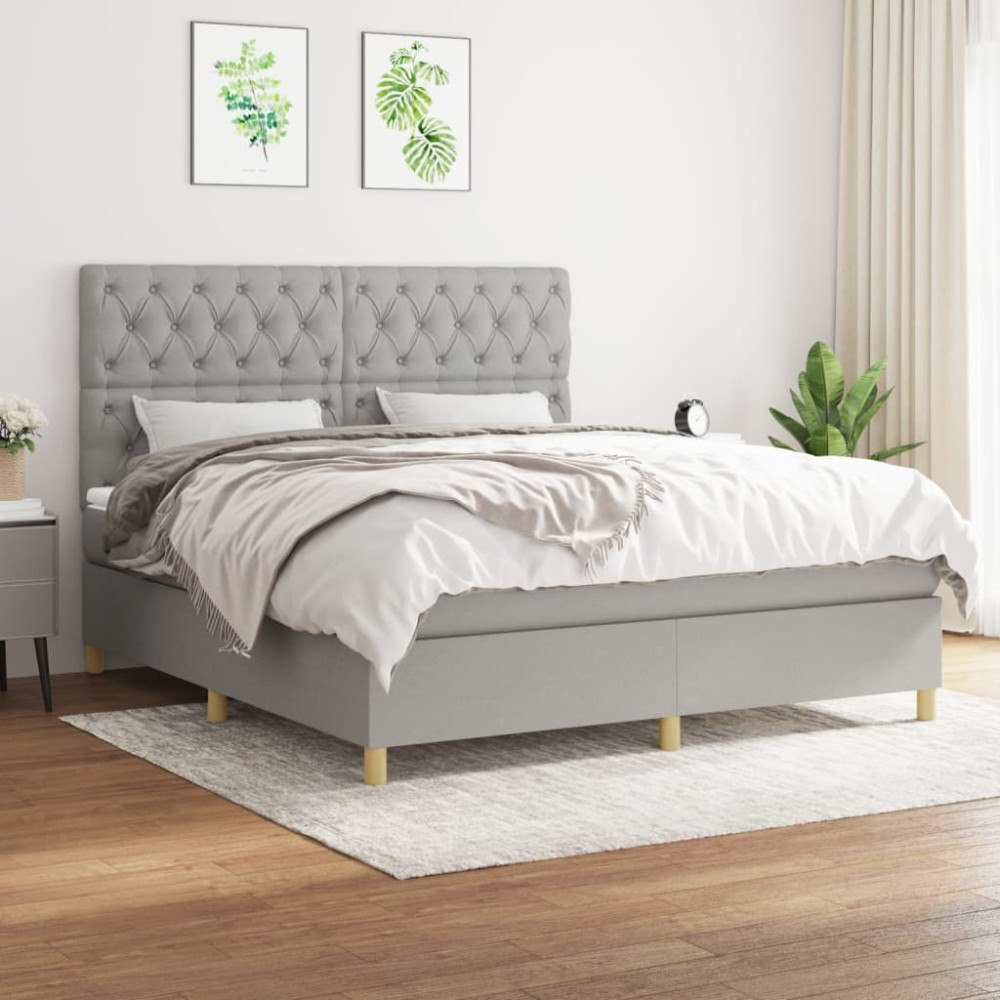 vidaXL Ramsäng med madrass ljusgrå 160x200 cm tyg