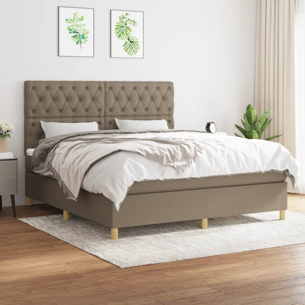 vidaXL Ramsäng med madrass taupe 160x200 cm tyg