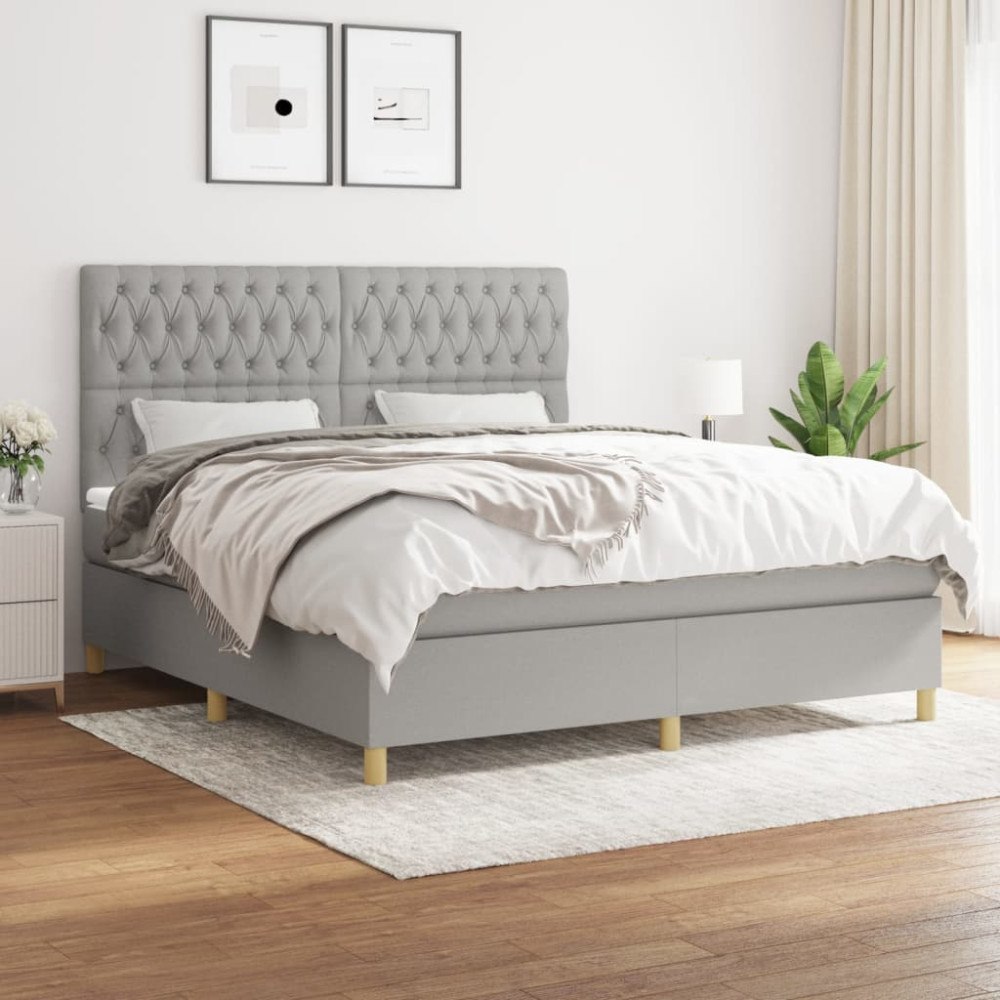 vidaXL Ramsäng med madrass ljusgrå 180x200 cm tyg