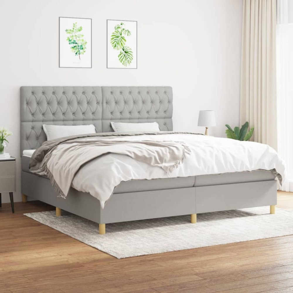 vidaXL Ramsäng med madrass ljusgrå 200x200 cm tyg