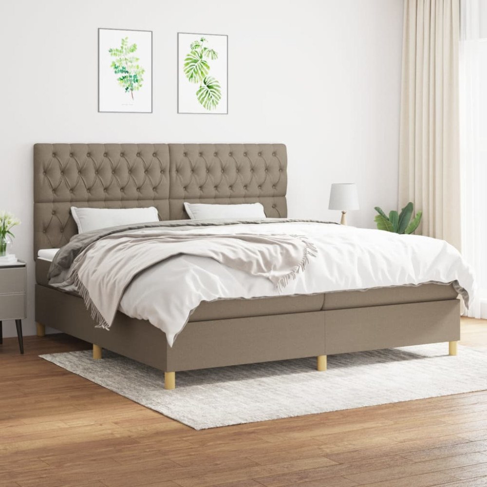vidaXL Ramsäng med madrass taupe 200x200 cm tyg