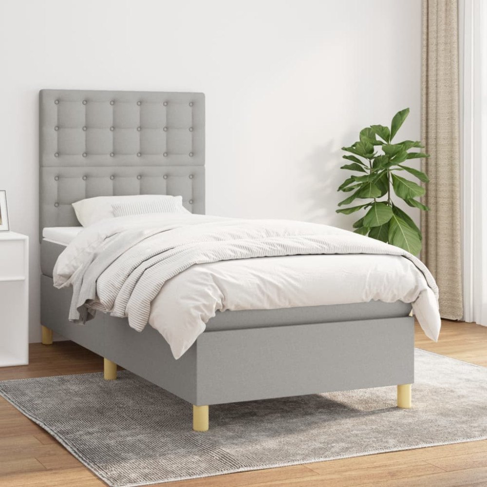 vidaXL Ramsäng med madrass ljusgrå 90x190 cm tyg