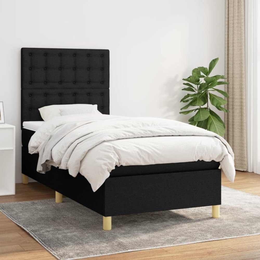 vidaXL Ramsäng med madrass svart 90x190 cm tyg