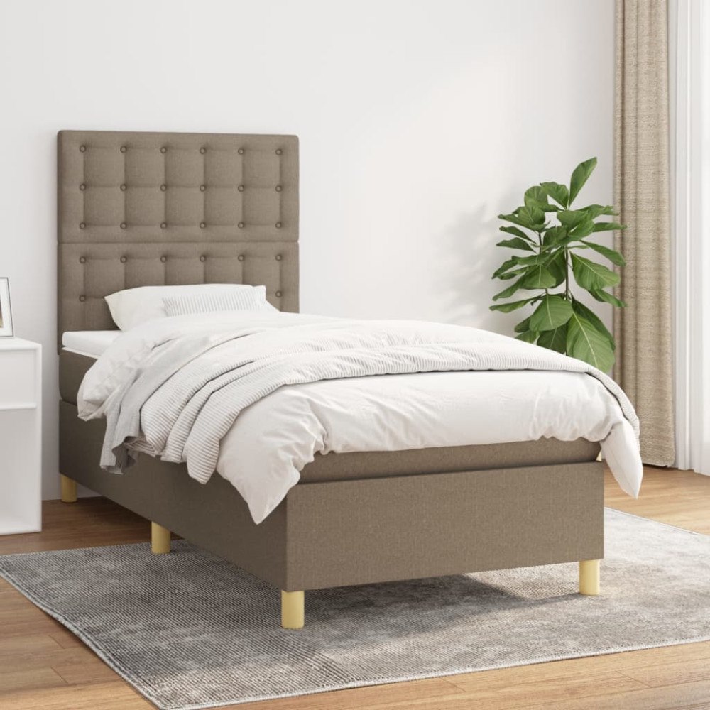 vidaXL Ramsäng med madrass taupe 90x190 cm tyg