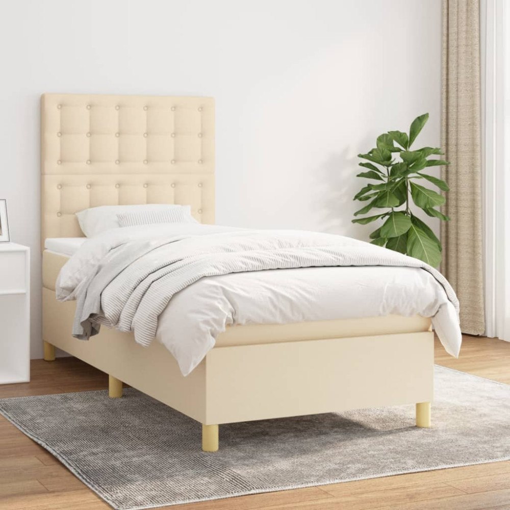 vidaXL Ramsäng med madrass gräddvit 90x200 cm tyg