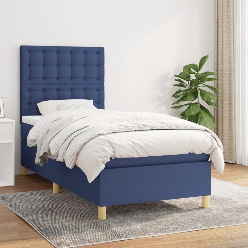 vidaXL Ramsäng med madrass blå 90x200 cm tyg