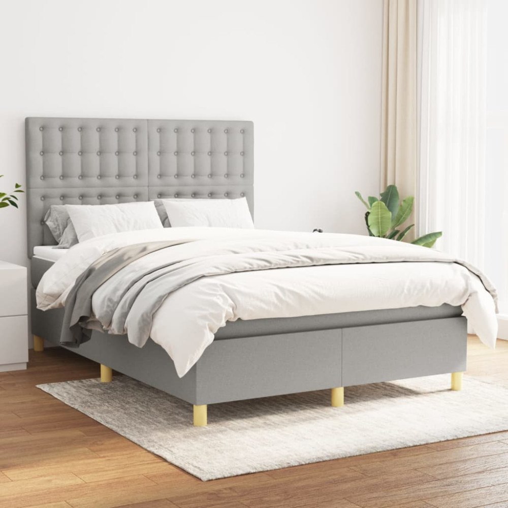 vidaXL Ramsäng med madrass ljusgrå 140x190 cm tyg
