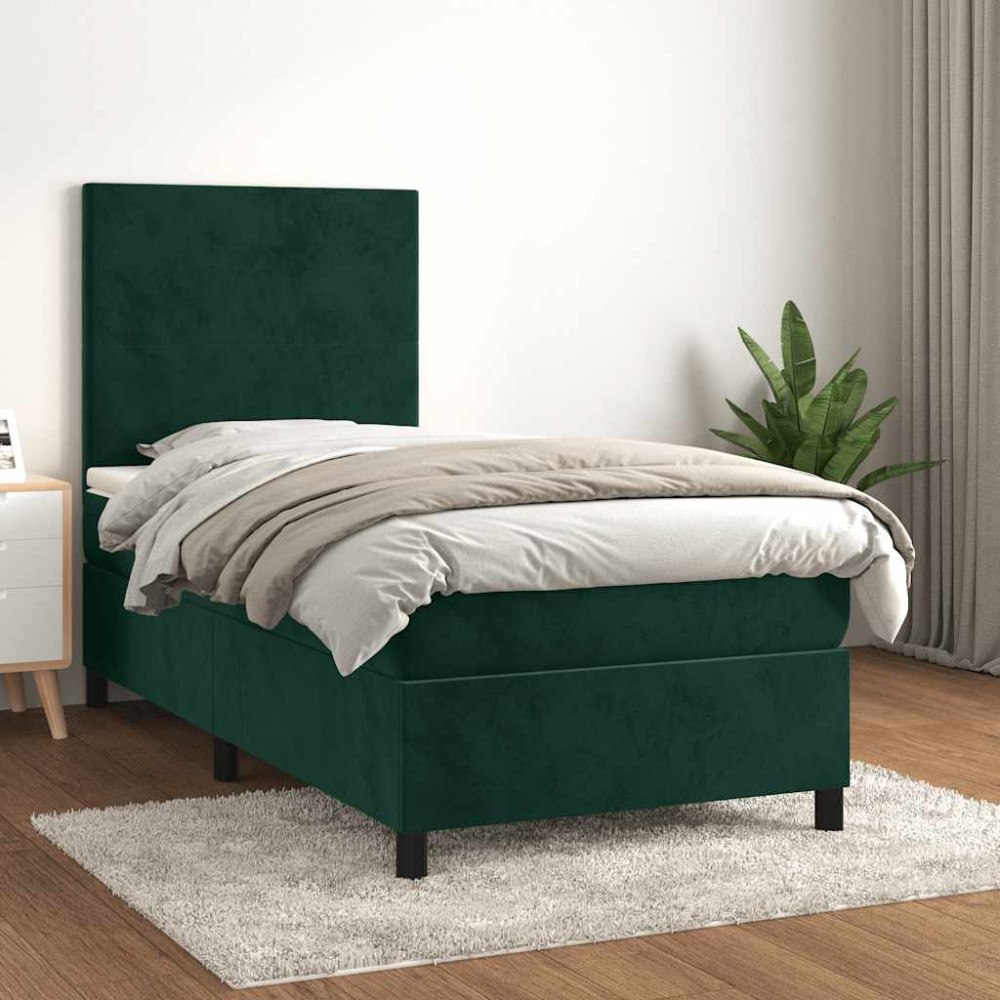 vidaXL Ramsäng med madrass mörkgrön 80x200 cm sammet