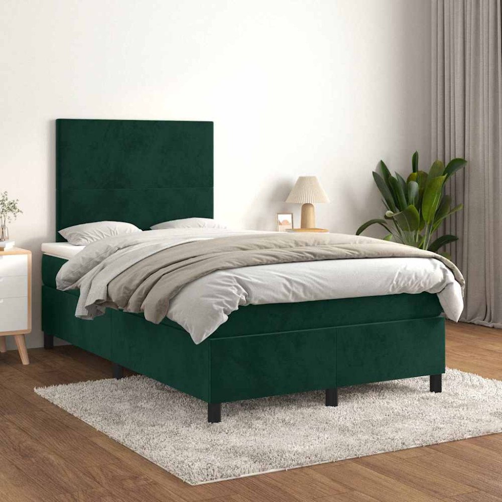 vidaXL Ramsäng med madrass mörkgrön 120x200 cm sammet