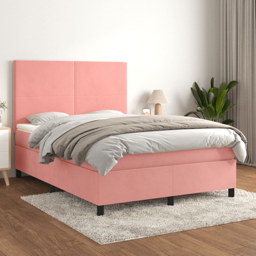 vidaXL Ramsäng med madrass rosa 140x200 cm sammet