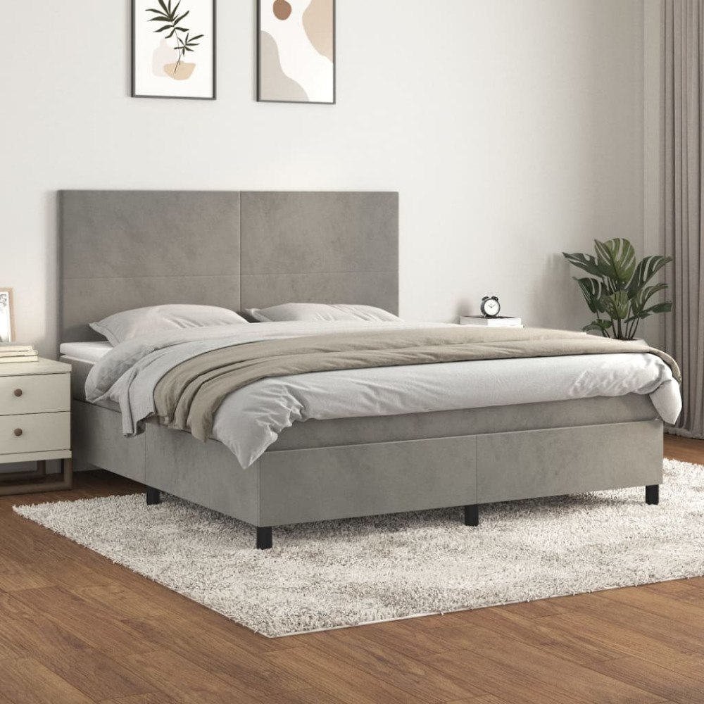 vidaXL Ramsäng med madrass ljusgrå 160x200 cm sammet