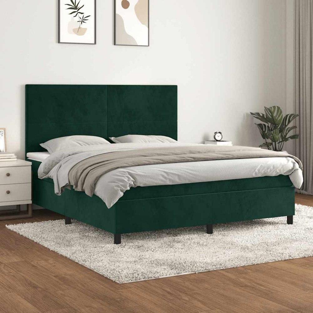 vidaXL Ramsäng med madrass mörkgrön 160x200 cm sammet