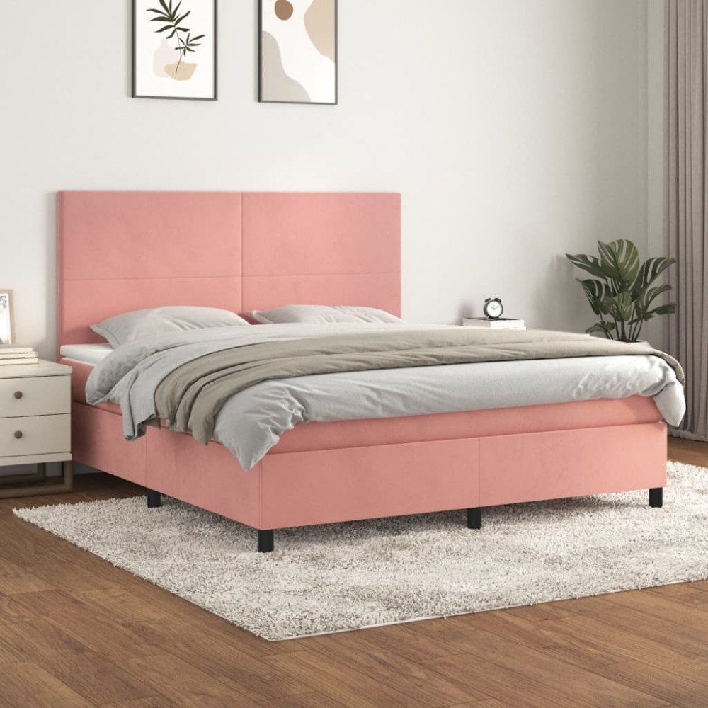 vidaXL Ramsäng med madrass rosa 160x200 cm sammet