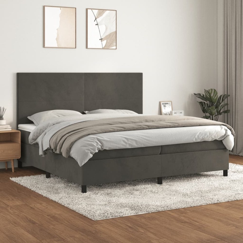 vidaXL Ramsäng med madrass mörkgrå 200x200 cm sammet