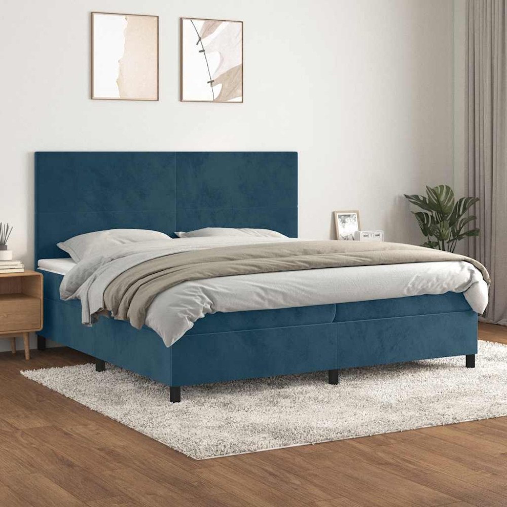 vidaXL Ramsäng med madrass mörkblå 200x200 cm sammet