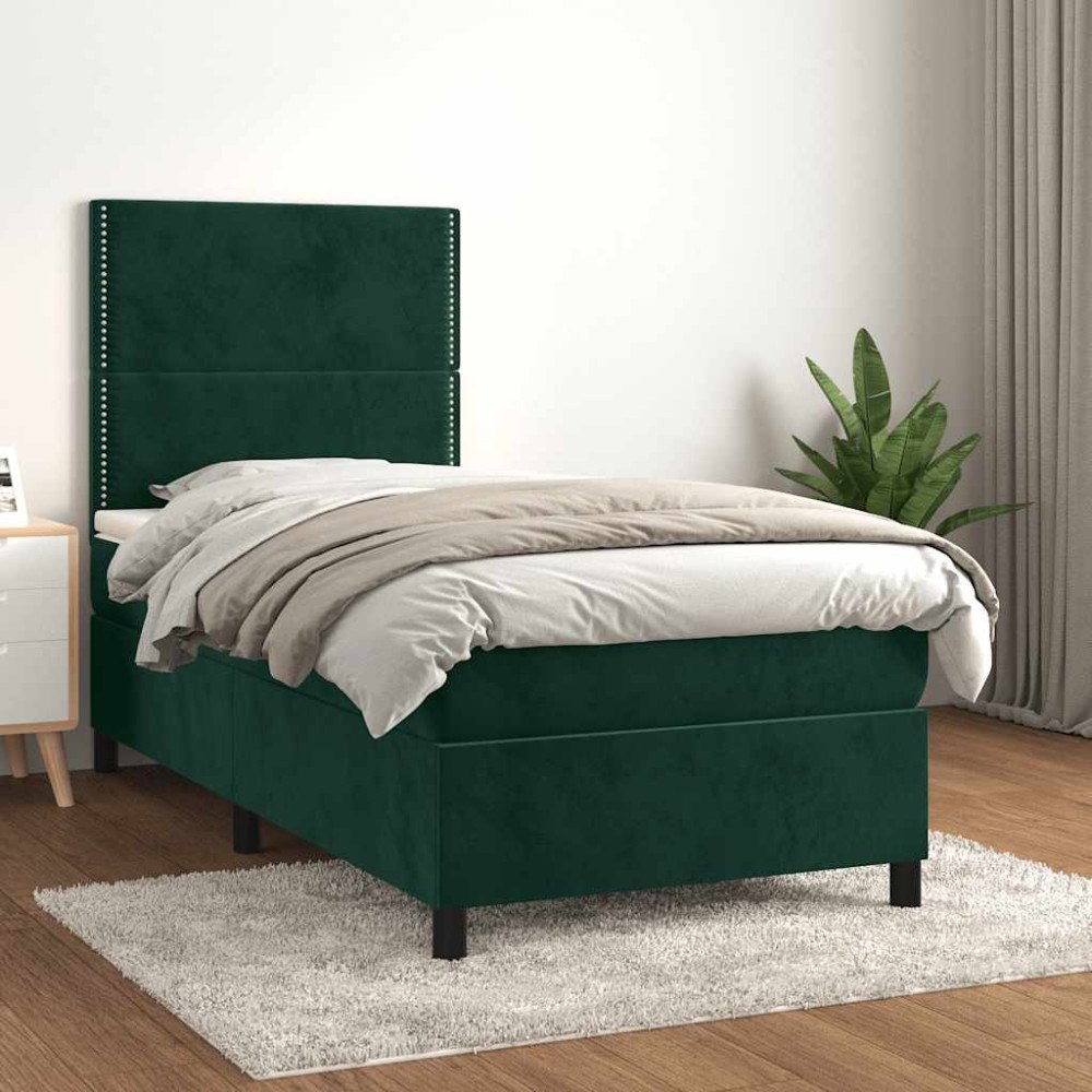 vidaXL Ramsäng med madrass mörkgrön 100x200 cm sammet