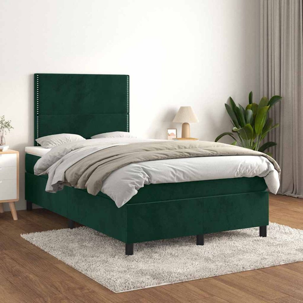 vidaXL Ramsäng med madrass mörkgrön 120x200 cm sammet