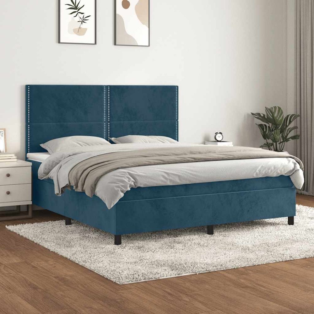 vidaXL Ramsäng med madrass mörkblå 160x200 cm sammet