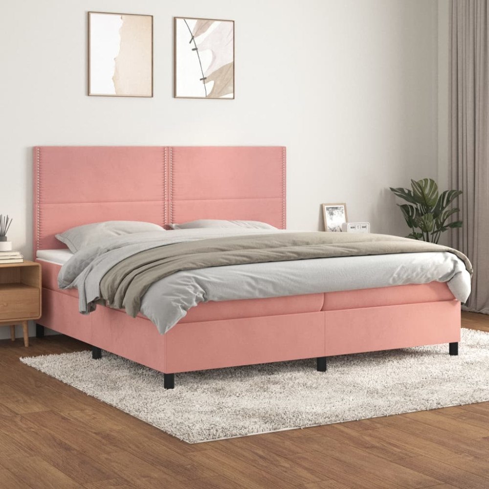 vidaXL Ramsäng med madrass rosa 200x200 cm sammet