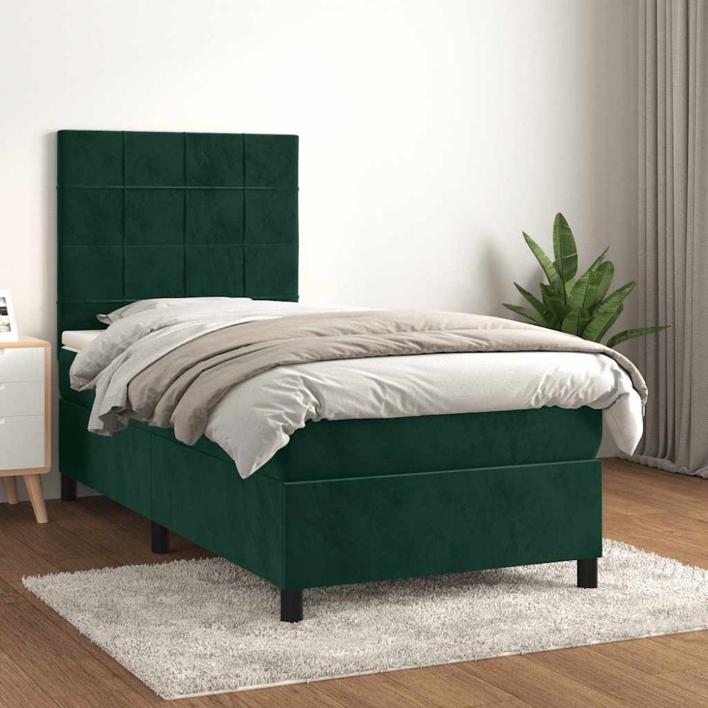 vidaXL Ramsäng med madrass mörkgrön 80x200 cm sammet