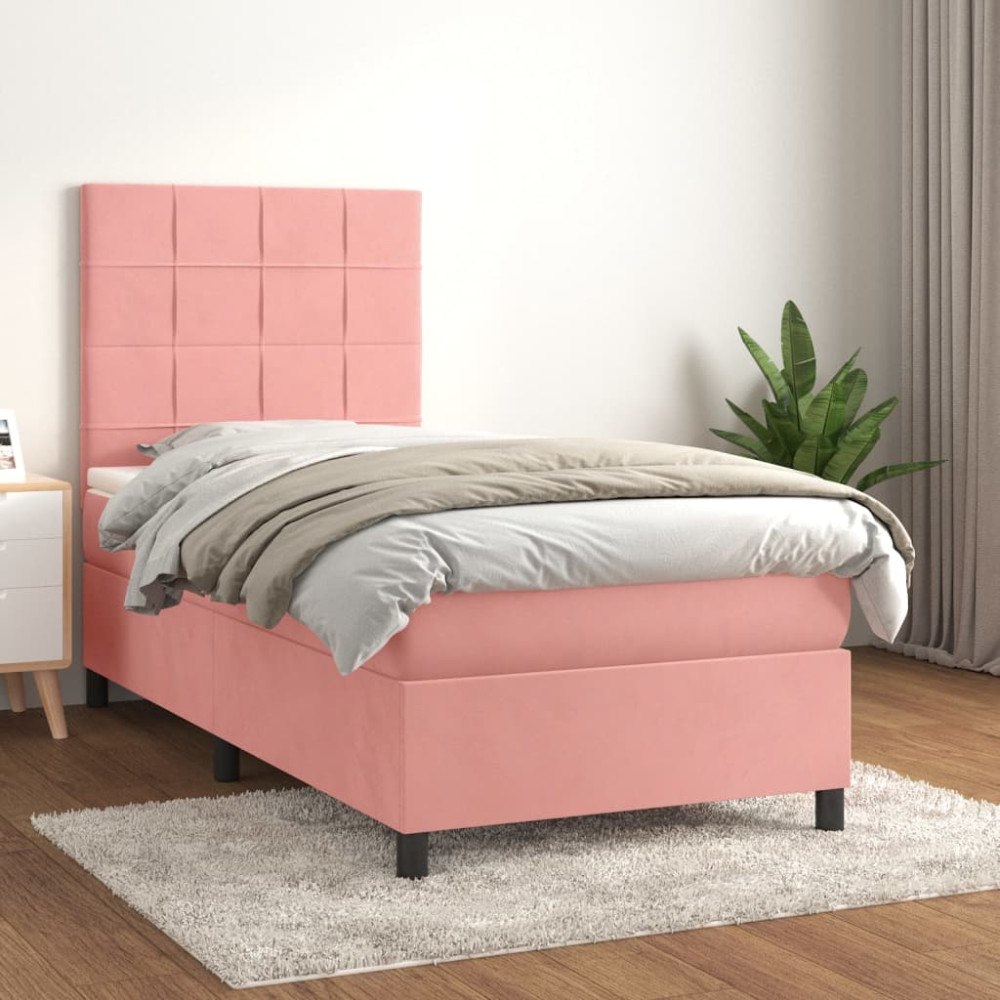 vidaXL Ramsäng med madrass rosa 90x190 cm sammet