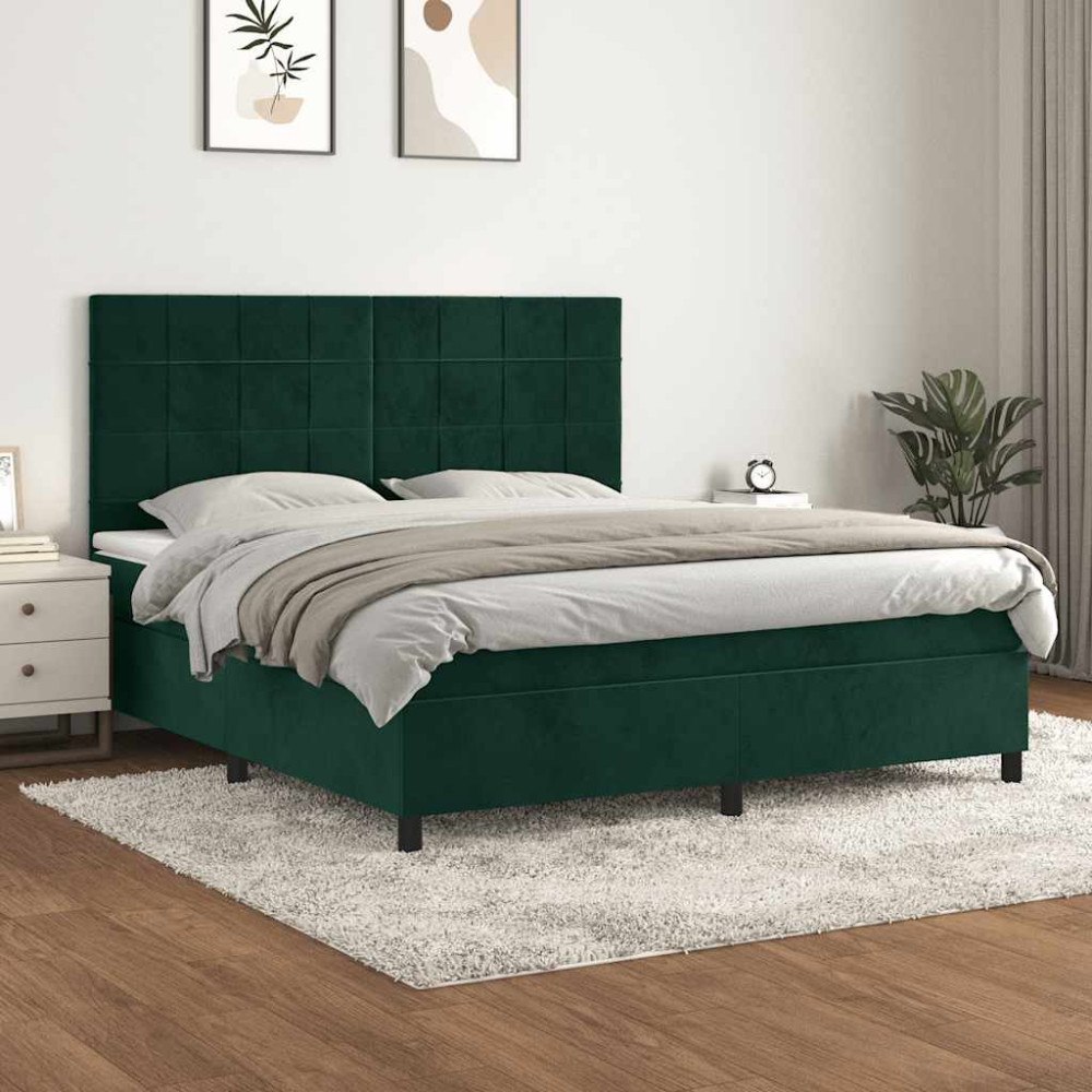 vidaXL Ramsäng med madrass mörkgrön 160x200 cm sammet