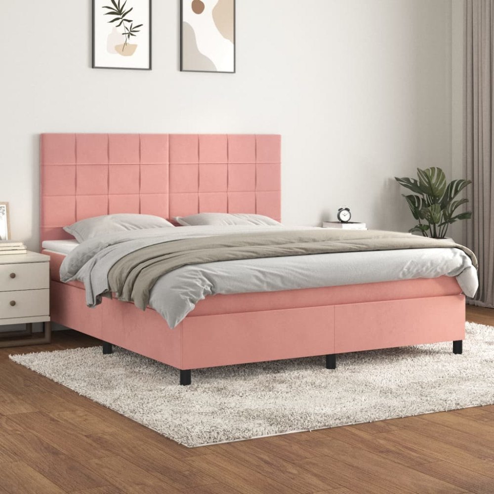 vidaXL Ramsäng med madrass rosa 160x200 cm sammet