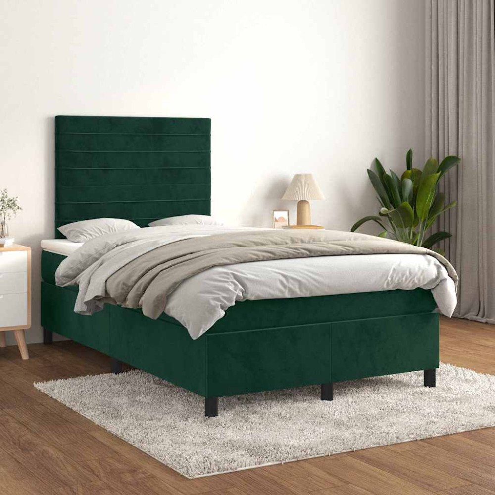 vidaXL Ramsäng med madrass mörkgrön 120x200 cm sammet