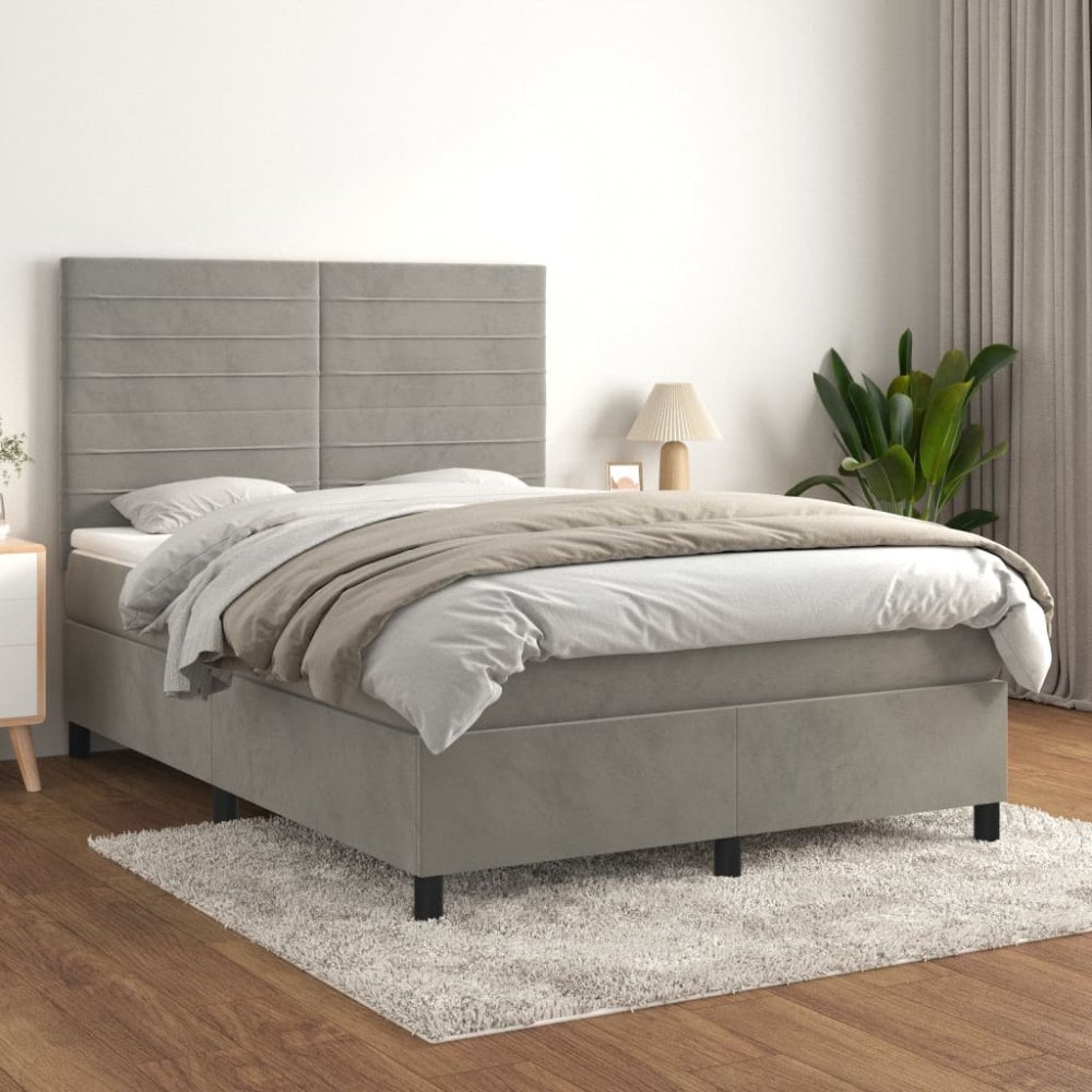 vidaXL Ramsäng med madrass ljusgrå 140x190 cm sammet