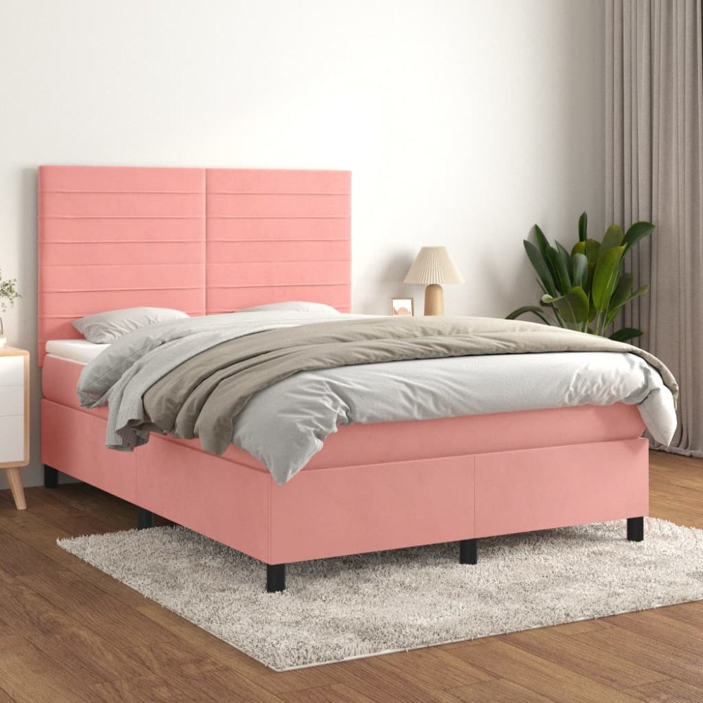 vidaXL Ramsäng med madrass rosa 140x190 cm sammet