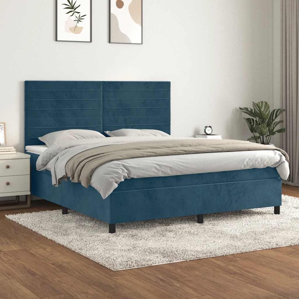vidaXL Ramsäng med madrass mörkblå 160x200 cm sammet
