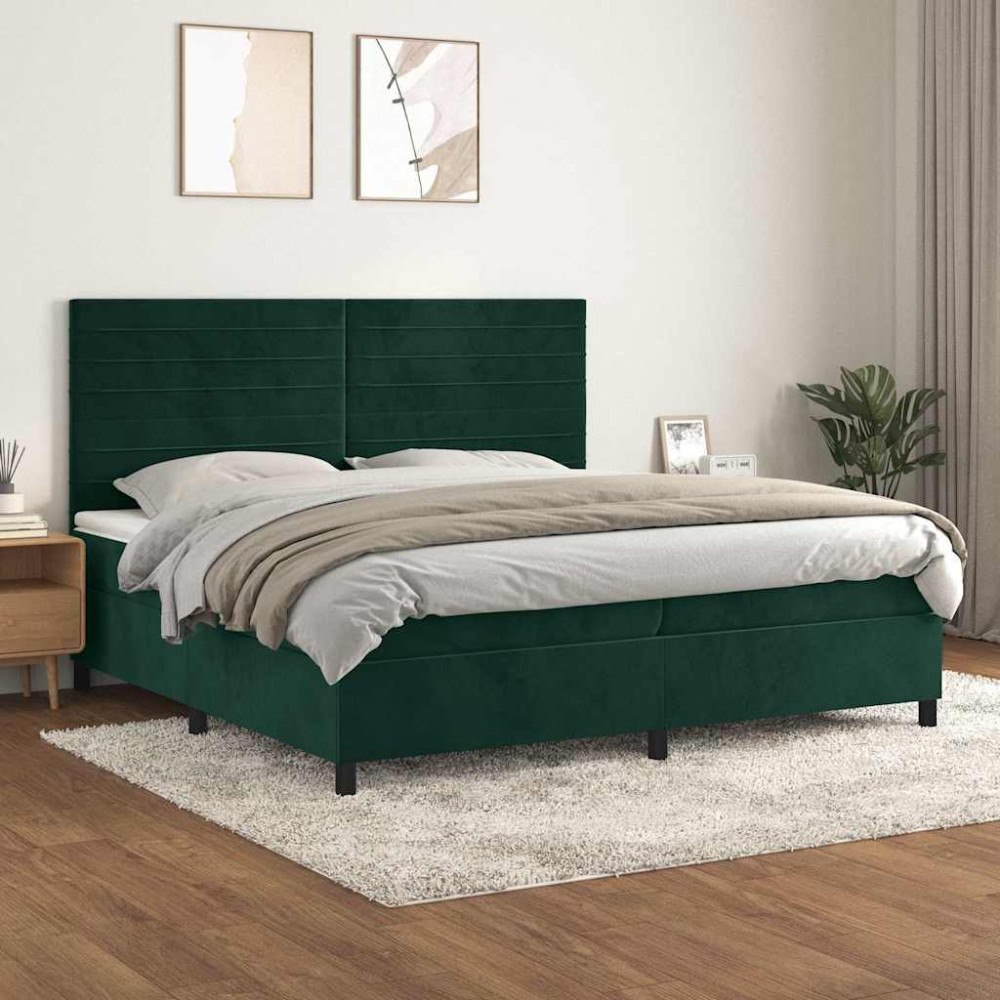 vidaXL Ramsäng med madrass mörkgrön 200x200 cm sammet