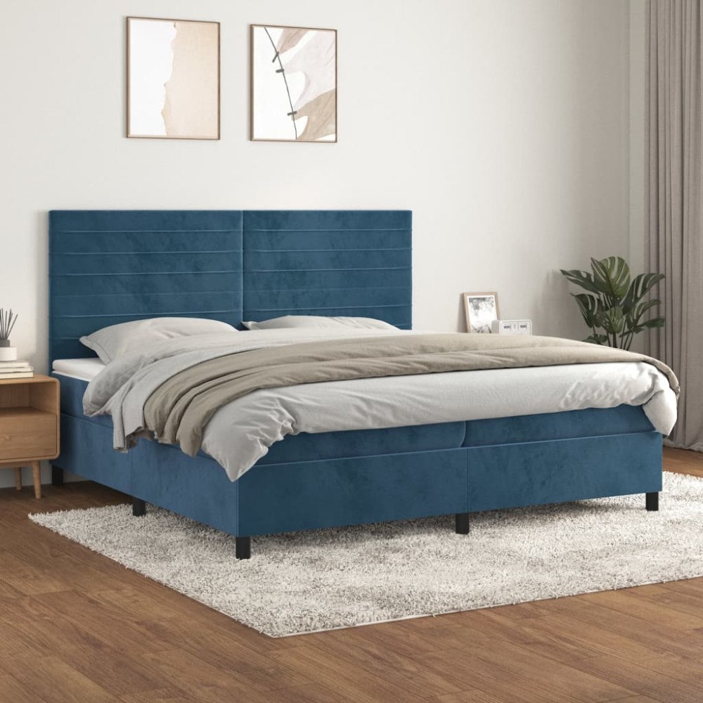 vidaXL Ramsäng med madrass mörkblå 200x200 cm sammet