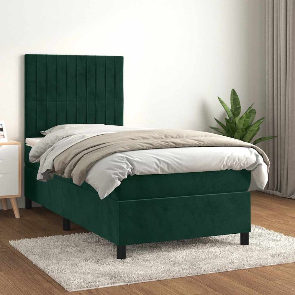 vidaXL Ramsäng med madrass mörkgrön 80x200 cm sammet
