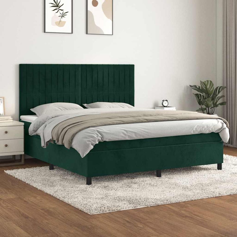 vidaXL Ramsäng med madrass mörkgrön 160x200 cm sammet