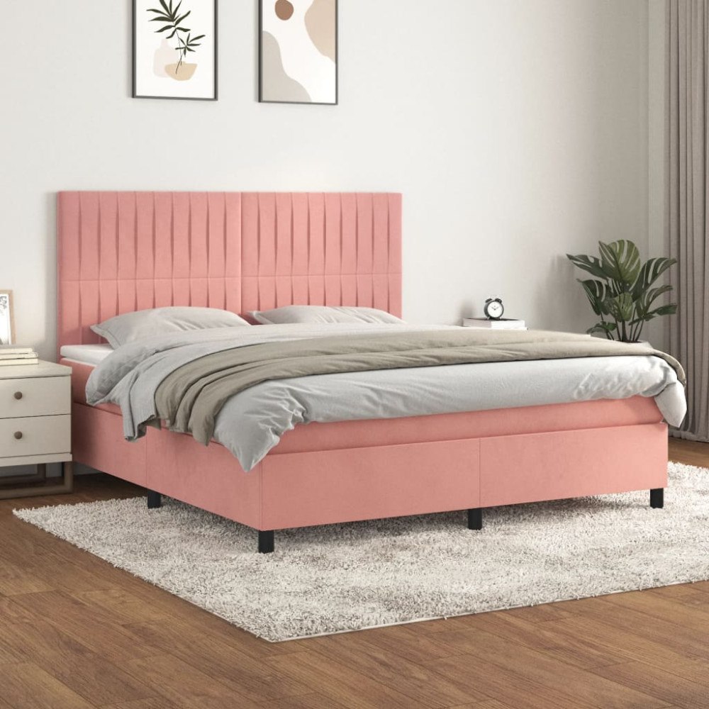 vidaXL Ramsäng med madrass rosa 160x200 cm sammet