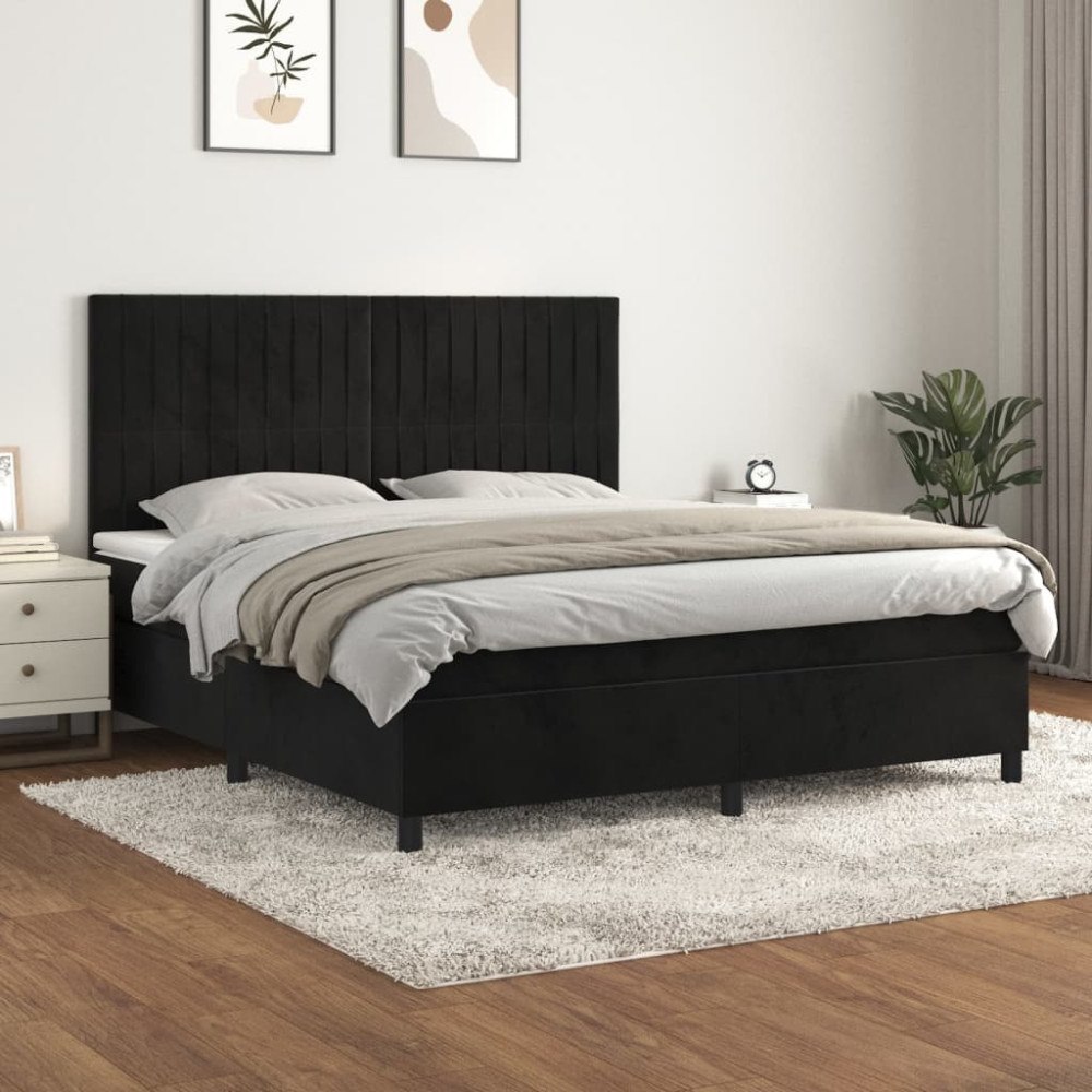 vidaXL Ramsäng med madrass svart 180x200 cm sammet