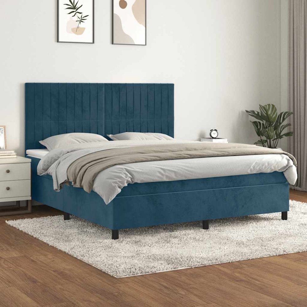 vidaXL Ramsäng med madrass mörkblå 180x200 cm sammet