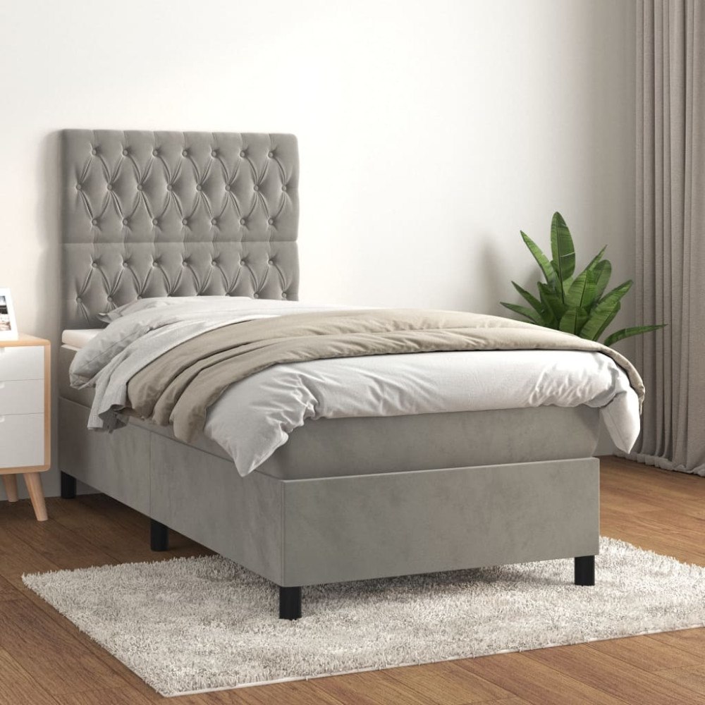 vidaXL Ramsäng med madrass ljusgrå 90x190 cm sammet