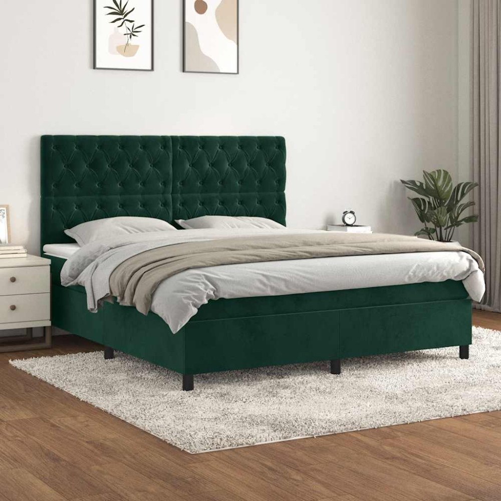 vidaXL Ramsäng med madrass mörkgrön 160x200 cm sammet