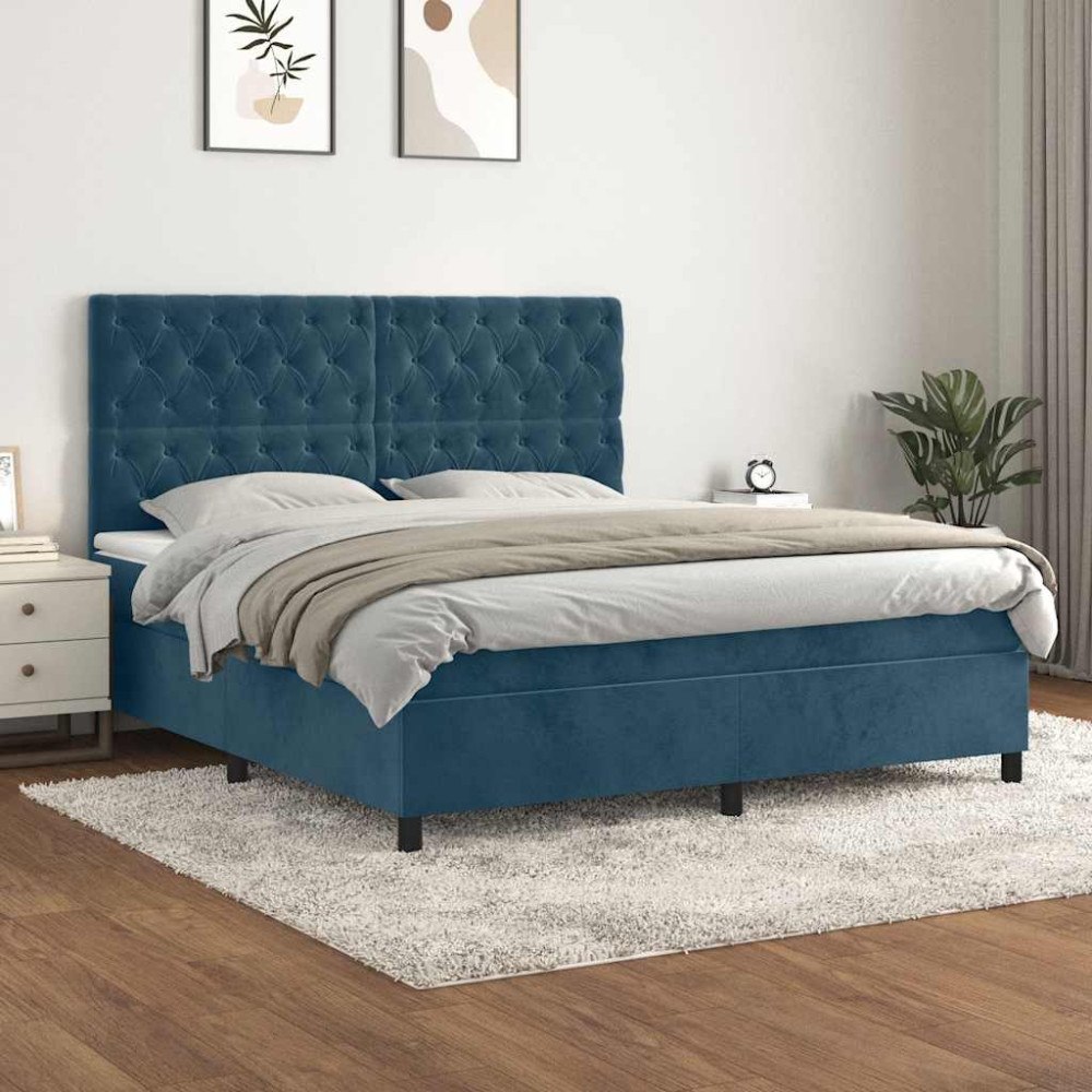 vidaXL Ramsäng med madrass mörkblå 160x200 cm sammet