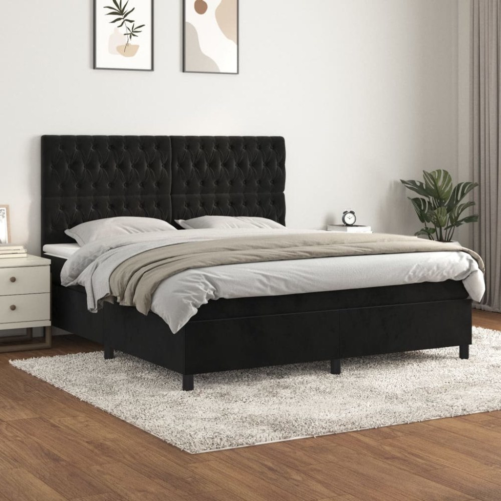 vidaXL Ramsäng med madrass svart 180x200 cm sammet